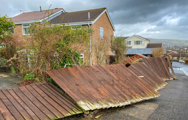 Garden fence blown over - storm Eunice